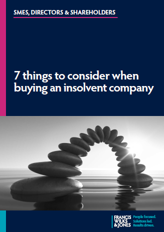 Cover of 7 things to consider when buying an insolvent company tip booklet