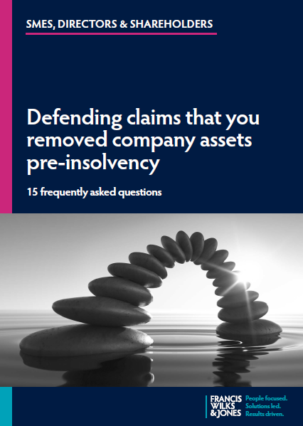 Cover of Defending claims that you removed company assets pre-insolvency 15 FAQs tip booklet